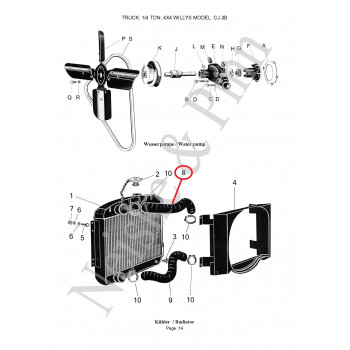 durite superieur de radiateur, 53-67 Jeep Willys CJ3B
