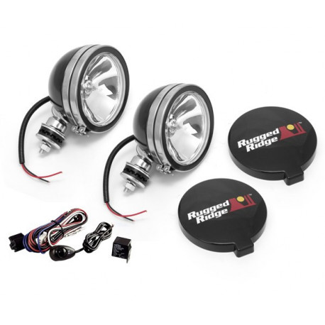 kit de 2 phares longues portées halogen 100W noir diametre 6" 152mm avec faisceau et relai